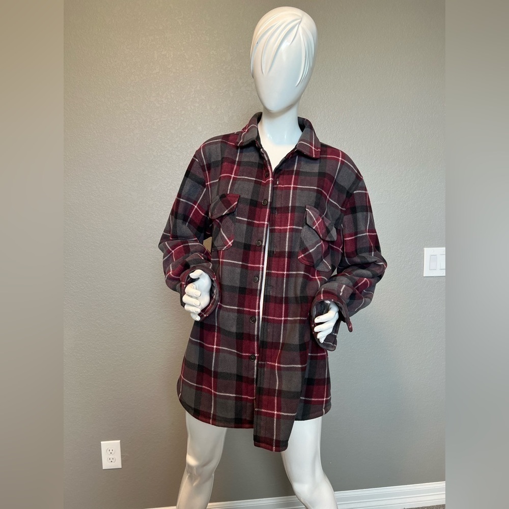 Freedom Foundry plaid super plush button front shirt shacket fleece lined